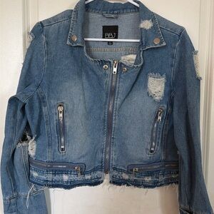Distressed cropped jean jacket